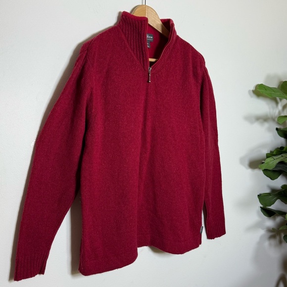 Vintage WOOLRICH Women Ruby Red Wool Half Zip Sweater XL 90s Hong Kong Burgundy - Picture 1 of 8